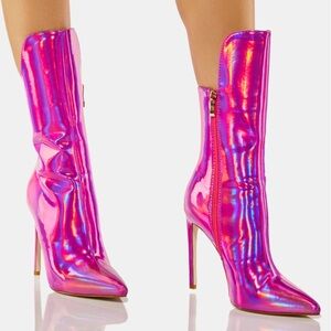 Azalea Wang Shimmering Pink Halo Ankle Heeled Boots - 9
